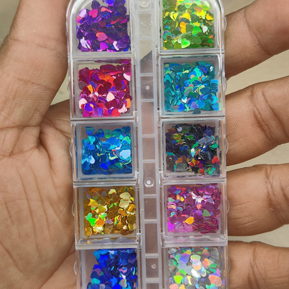 GV814 Holographic Heart Nail Glitter Set – 12-Color Iridescent Confetti for Nail Art, Resin & DIY Crafts