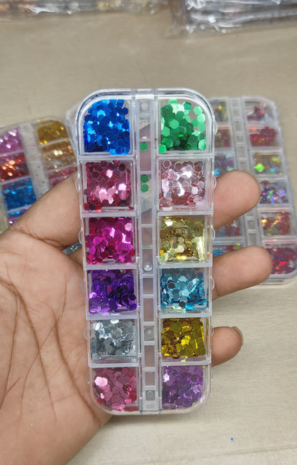 GV797 12-Color Holographic Hexagon Nail Glitter Set – Chunky Sparkle Flakes for Gel, Acrylic & DIY Nail Art