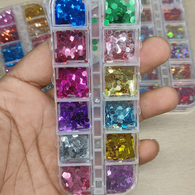 GV797 12-Color Holographic Hexagon Nail Glitter Set – Chunky Sparkle Flakes for Gel, Acrylic & DIY Nail Art