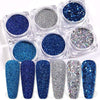 GV169 THR3E STROKES 6 Boxes Holographic Nails Glitter Powder Nail Art Supplies Metallic Shining Flakes Blue Silver Nail Glitter Set for Nails Art Decoration (D39)