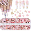 GV167 THR3E STROKES 12 Grids Holographic Nail Glitter, Wsimily Butterfly Flower Heart Rabbit Pink Gold Nail Art Sequins Glitter for Acrylic Nails Design Paillettes Shining Flake Glitter Valentine's Day Nail Decoration (D41)