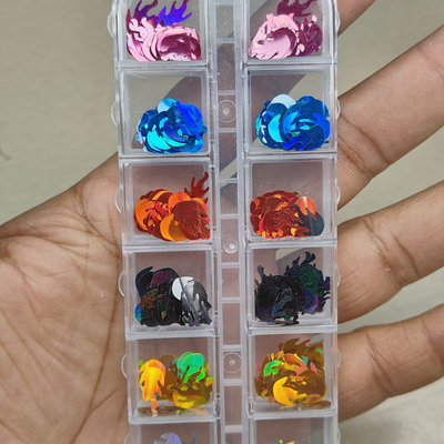 GV794 12-Grid Flame Shape Nail Art Sequins – Holographic Fire Design Glitter for Gel & Acrylic Nails