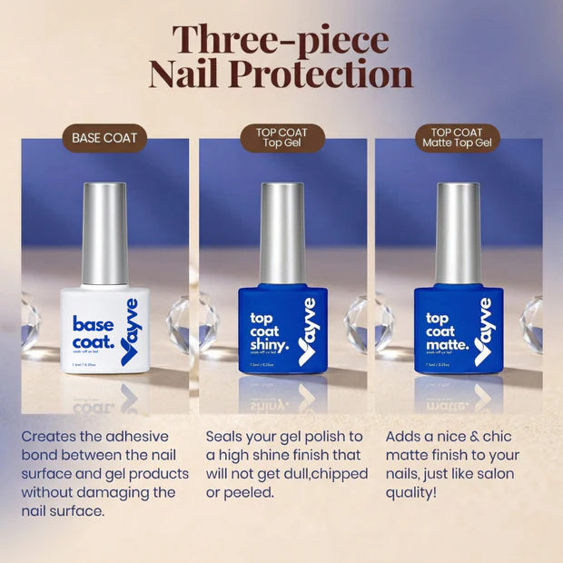GV978 Vayve 3-in-1 Nail Essential Set – Base Coat + Matte & Shiny Top Coat Combo