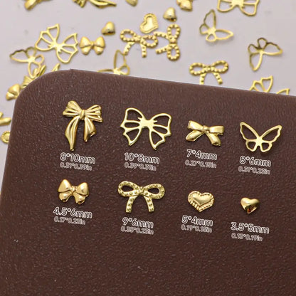 GV753 Celebrity Trendy Alloy Bowknot Nail Art Accessories – Luxury 3D Metal Bow & Heart Charms for DIY Manicure Decoration Box