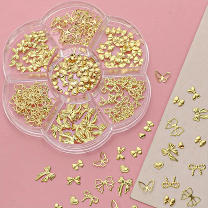 GV753 Celebrity Trendy Alloy Bowknot Nail Art Accessories – Luxury 3D Metal Bow & Heart Charms for DIY Manicure Decoration Box