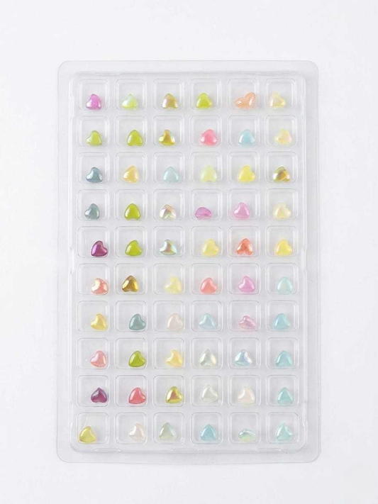 GV1088 3D Pastel Heart Nail Charms Set – Aurora Resin Heart Nail Art Decorations for Acrylic, Gel & DIY Manicure (60 Pcs Assorted Colors)