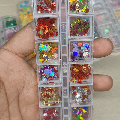 GV799 12-Color Holographic Maple Leaf Nail Glitter Set – Autumn Leaf Sequins for Gel, Acrylic & DIY Nail Art