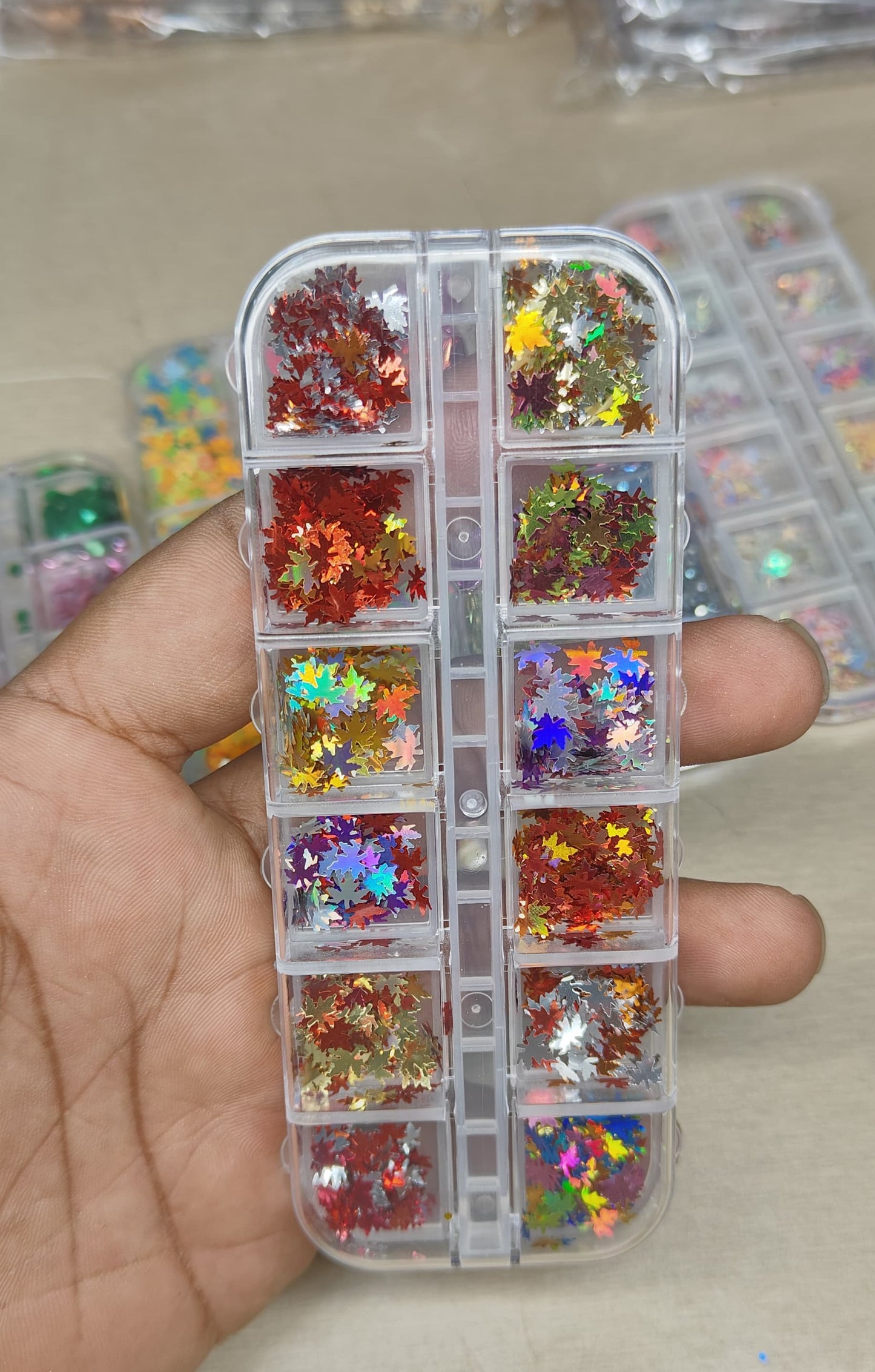 GV799 12-Color Holographic Maple Leaf Nail Glitter Set – Autumn Leaf Sequins for Gel, Acrylic & DIY Nail Art