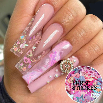 GV170 THR3E STROKES 12 Grid Heart Nail Art Glitters Mixed Hollow Star Flower Nails - Holographic Acrylic Powder Dust Sequins Decoration Supplies for Women D38