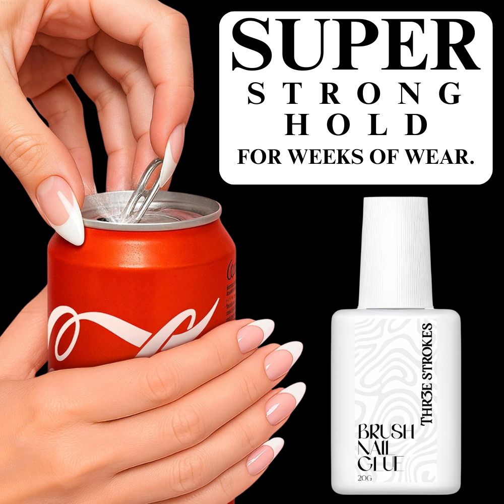 GV1077 THR3E STROKES Brush Nail Glue 20g | Super Strong Hold | Fast Drying | Long Lasting 28 Days | For Press On Nails, Nail Tips & Nail Art | Professional Brush On Nail Adhesive