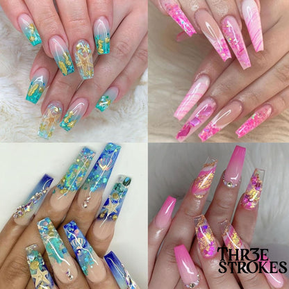 GV173 THR3E STROKES 12 Grids Holographic Mermaid Colorful Nail Art Glitter, Irregular Rainbow Candy Colour Nail Art Flakes Sequins, Gradient Bright Ice Slag Nail Sequins, Summer Metallic Foil Nail Supplies, DIY Nail Decoration (D35)