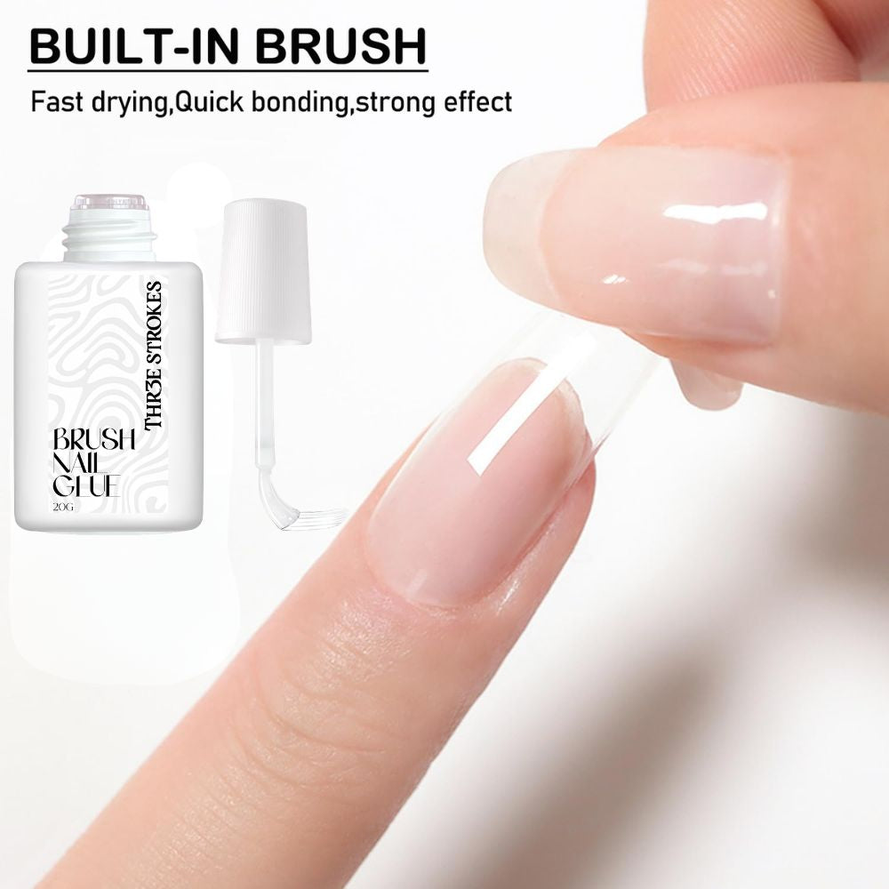 GV1077 THR3E STROKES Brush Nail Glue 20g | Super Strong Hold | Fast Drying | Long Lasting 28 Days | For Press On Nails, Nail Tips & Nail Art | Professional Brush On Nail Adhesive