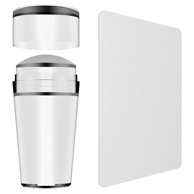 GV83 THR3E STROKES Nail Stamping Transparent Silicone Head Clear Jelly Nail Art Stamping Stamper with A Lid Big Cap Scraper Image Plate Manicure Tools DIY Polish Kit with Matte Handle