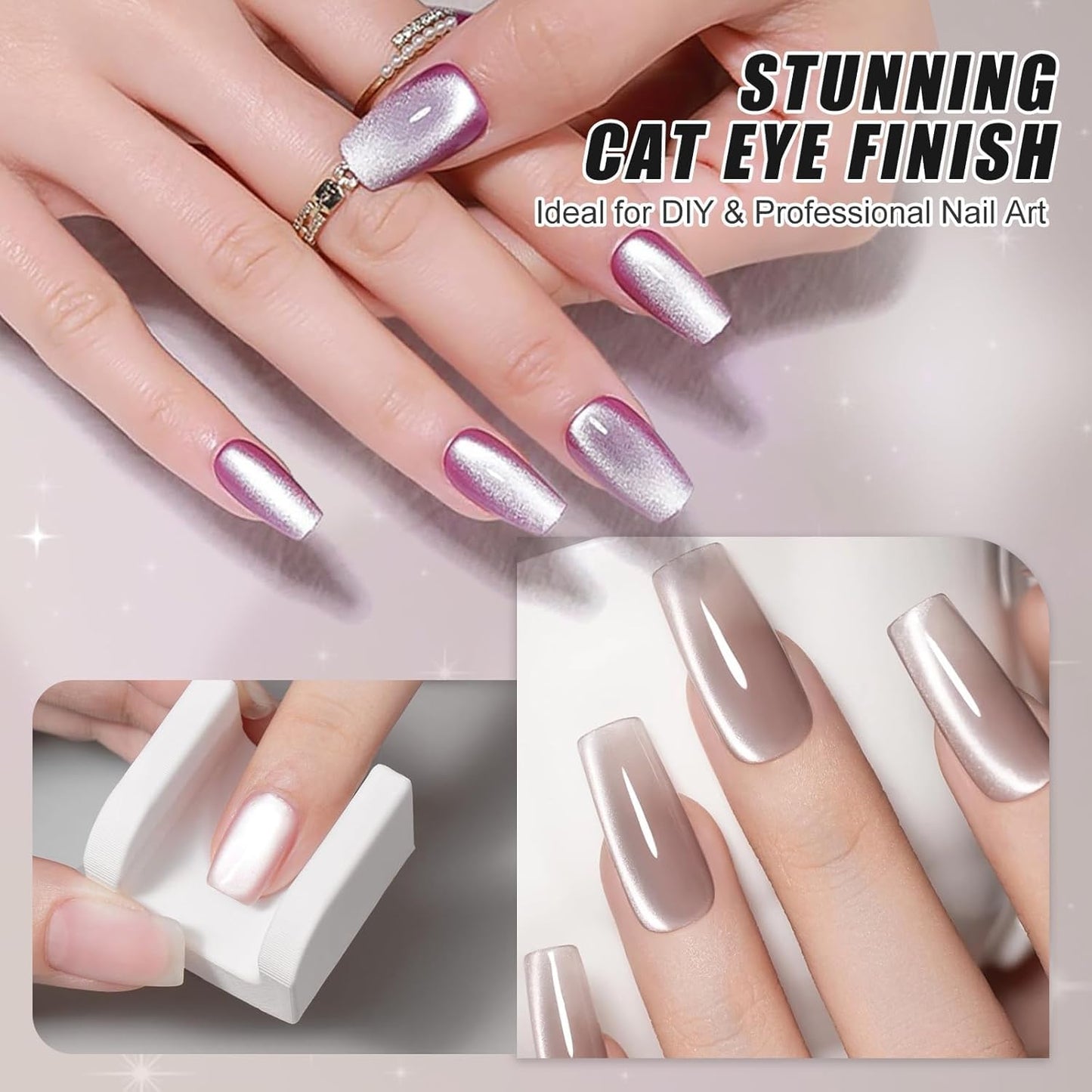 GV893 THR3E STROKES 5D Nail Magnet Tool for Cat Eye Gel Polish – Non-Slip Finger Stand, Strong Magnet Nail Art Manicure Tool for DIY & Salon (MIX COLOR) (5D BOX)