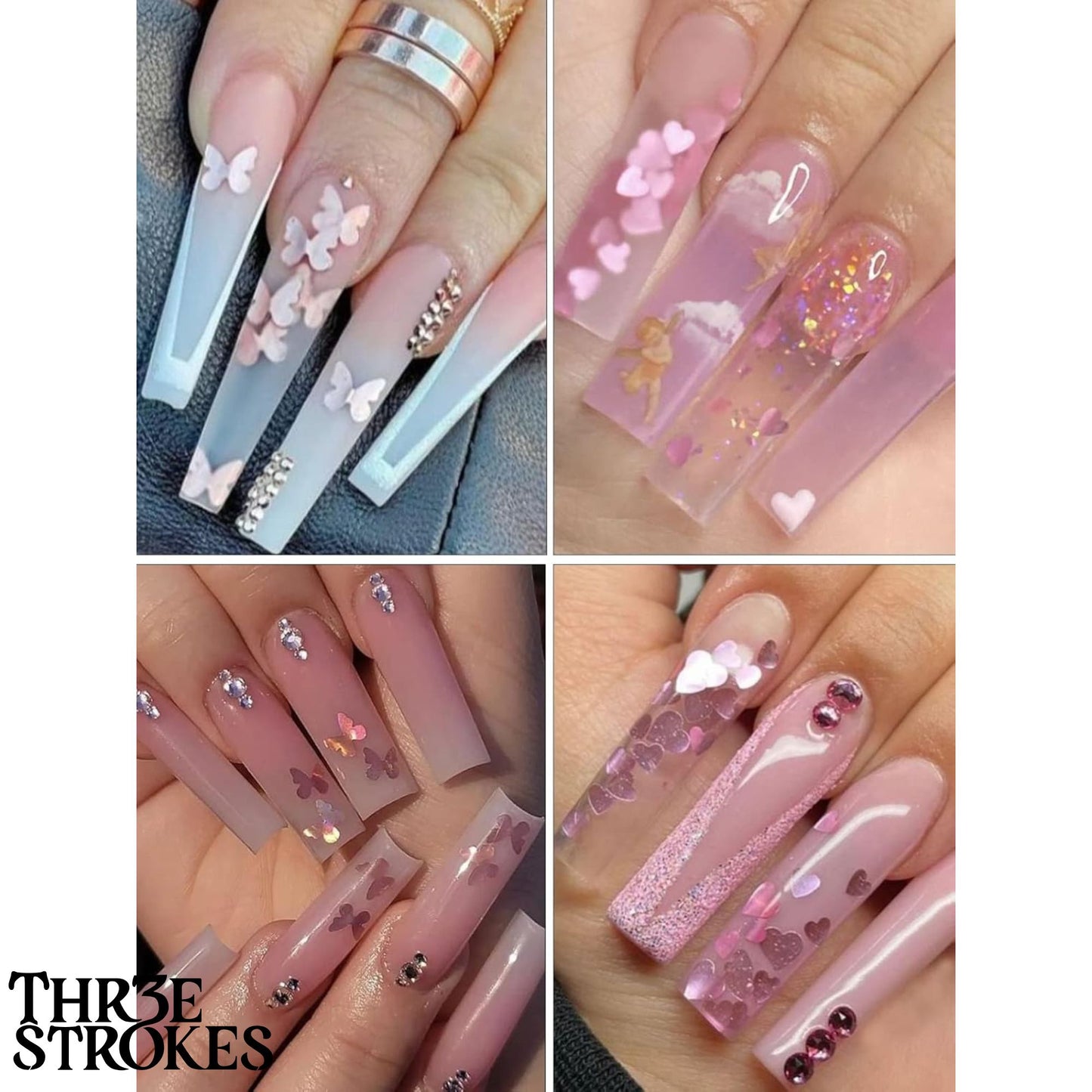 GV167 THR3E STROKES 12 Grids Holographic Nail Glitter, Wsimily Butterfly Flower Heart Rabbit Pink Gold Nail Art Sequins Glitter for Acrylic Nails Design Paillettes Shining Flake Glitter Valentine's Day Nail Decoration (D41)