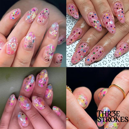 GV170 THR3E STROKES 12 Grid Heart Nail Art Glitters Mixed Hollow Star Flower Nails - Holographic Acrylic Powder Dust Sequins Decoration Supplies for Women D38