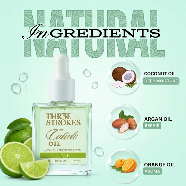 GV1158 THR3E STROKES Lime Revitalizing Cuticle Oil - Hydrating Oil For Repaired Cuticles Overnight - Remedy For Damaged Skin And Thin Nails - Paraben/Cruelty-Free Formula 15ML (LIME)