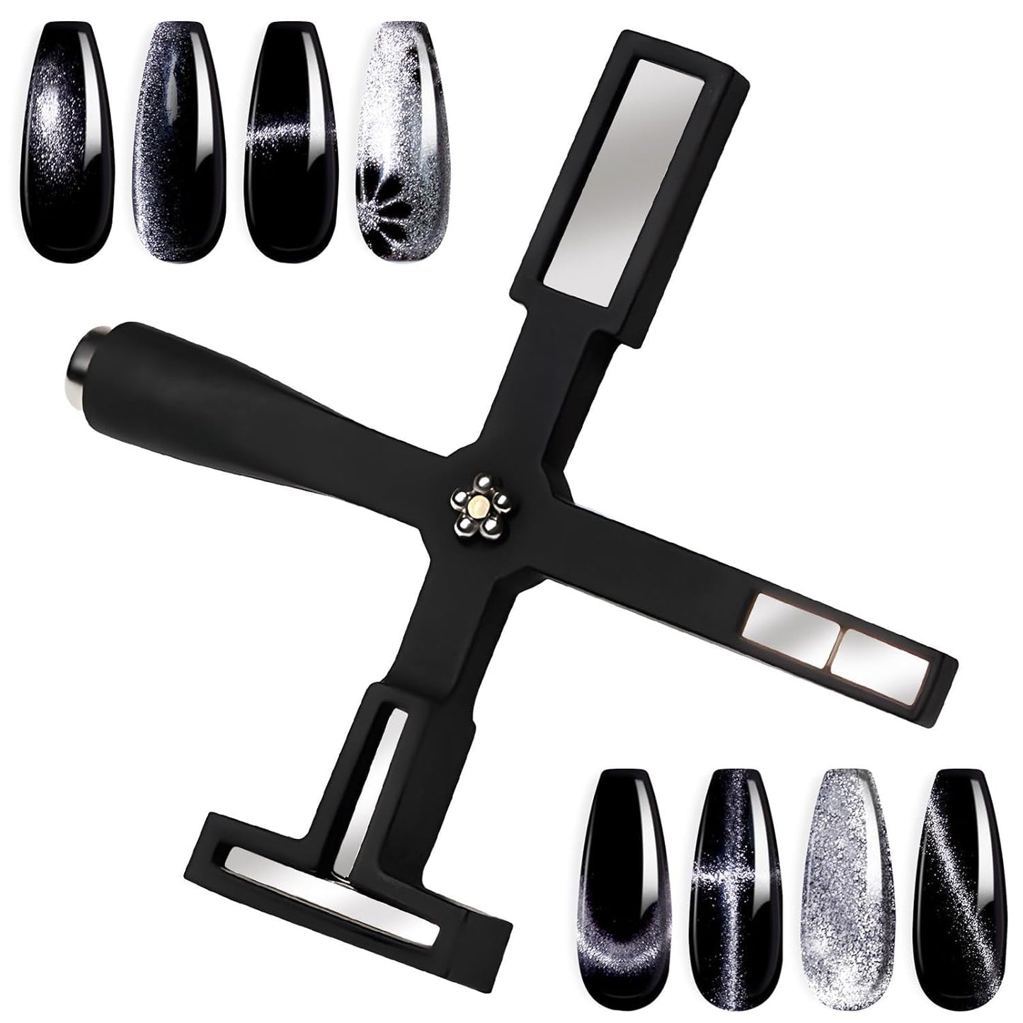 GV4 THR3E STROKES 5 in 1 Magnet for Cat Eye Gel Nail Polish, Multifunctional Magnetic Nail Tool, Upgraded Cross Cat Eye Magnet for Nail Designs 3D Cateye Nail Gel Strong Nail Art Magnet Home Salon