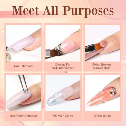 GV124 THR3E STROKES PolyGel Quick Upgrade Poly Gel Kits,30ML Polygel Nail Kit Builder Gel,Nail Extension Gel Trendy Nail Art Design Salon Nail Easy DIY at Home (1 CLEAR) (UV/LED LAMP REQUIRED)