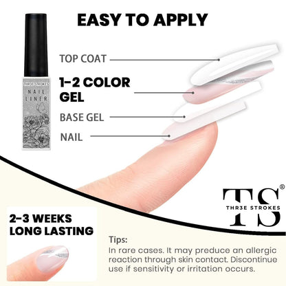 GV19 THR3E STROKES Gel Liner Nail Art Silver Glitter Design Gel Nail Polish 1 Bottle 8ml Soak off UV LED Curing Requires Build in Thin Brush Striper Gel Polish for Home Salon Diy Nail Manicure Painting Decoration (SILVER)