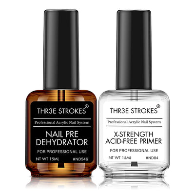 GV1 THR3E STROKES Professional Natural Nail Prep Dehydrate and Acid-Free Primer, Dehydrator for Acrylic and Gel Nail Polish, Non Acid Primer for UV Gels Fast Dry Superior Bonding Agent Gift Box Set