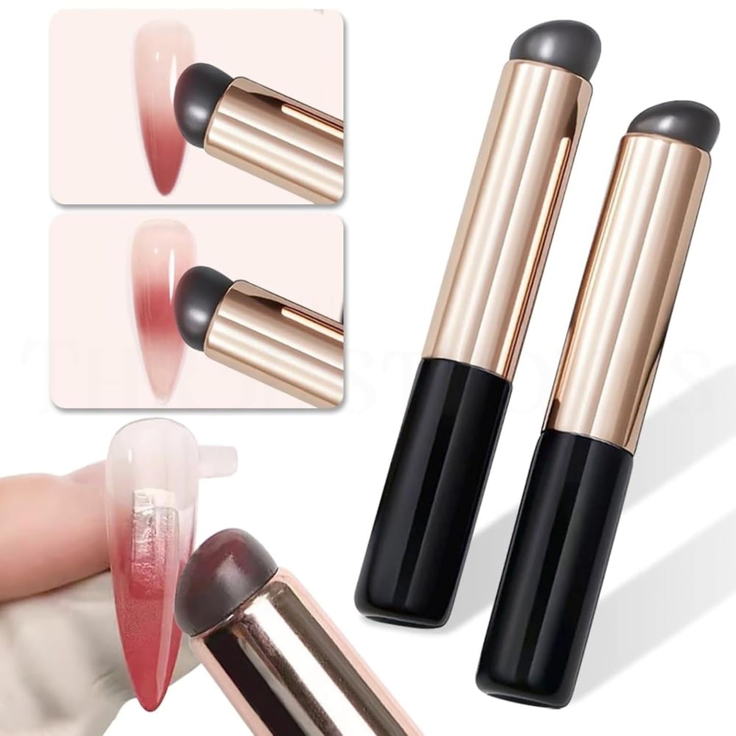 GV60 THR3E STROKES 2 Pcs Silicone Nail Art Brushes, Reusable Nail Brushes For Nail Art Silicone Jelly Head Nail Brushes For Lip Lipstick Concealer Makeup Brush Nail Glitter Gradient Shading Manicure Tools