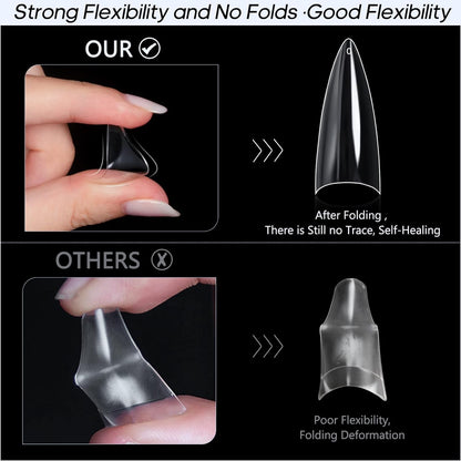 GV33 THR3E STROKES Soft Gel Nail Tips, Full Cover Clear Soft Nail Tips for Artificial False Nails Extension Nail Salons DIY Nail Art with Box, 550PCS (MEDIUM STILETTO N17)