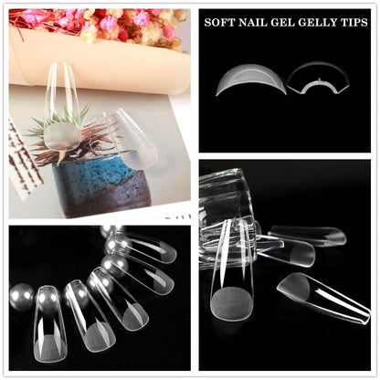 GV25 THR3E STROKES Soft Gel Nail Tips, Full Cover Clear Soft Nail Tips for Artificial False Nails Extension Nail Salons DIY Nail Art with Box, 550PCS (LONG COFFIN N19)
