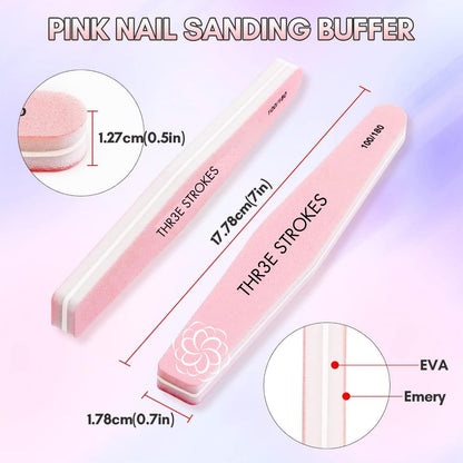 GV37 THR3E STROKES Nail Buffer Block Nail Prep Sponge Nail Files 120/240 Grit Pink Nail Sanding Buffer for Acrylic Nails 10Pcs Professional Nail Supplies Pedicure Nail Buffers Manicure Tools