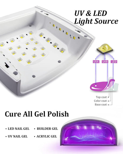 GV1137 Cordless Rechargeable UV LED Nail Lamp S10, Dual Light Source 365+405nm Nail Dryer with 5 Timers, IR Sensor, Low Temperature & High Power Modes for Gel Polish, Manicure & Pedicure