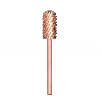 GV74 THR3E STROKES Nail Drill Bits, 3/32'' Smooth Round Top Large Barrel Carbide Bits, Suitable for Manicure Pedicure Cuticle Gel Polishing, Beginners Bits, Rose Gold, Series Bit (Double Coarse-2XC, ROSE GOLD)