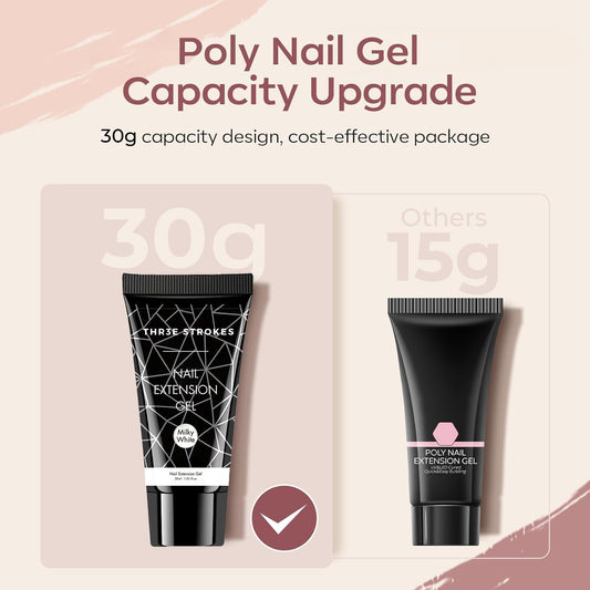 GV127 THR3E STROKES PolyGel Quick Upgrade Poly Gel Kits,30ML Polygel Nail Kit Builder Gel,Nail Extension Gel Trendy Nail Art Design Salon Nail Easy DIY at Home (6 MILKY WHITE) (UV/LED LAMP REQUIRED)