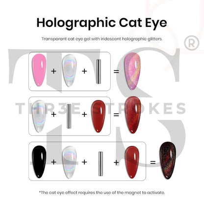 GV177 THR3E STROKES Rainbow Cat Eye Gel Nail Polish, 7.5ml Holographic 9D Sparkly Glitter Spring Gel Polish, Soak Off UV/LED Manicure Nail Art Designs, Flakie Finish