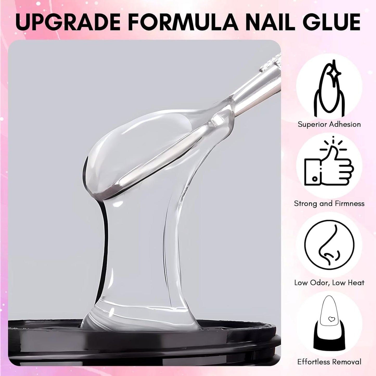 GV53 THR3E STROKES Solid Gel Nail Glue for Nail Tips Clear, Gel for Press On Nails Strong Fake Nail Bonding Gel Glue for Acrylic Nails Non-Stick Hard Gel for Nail Art Home Salon DIY 15ml(SOLID NOT DRIED)