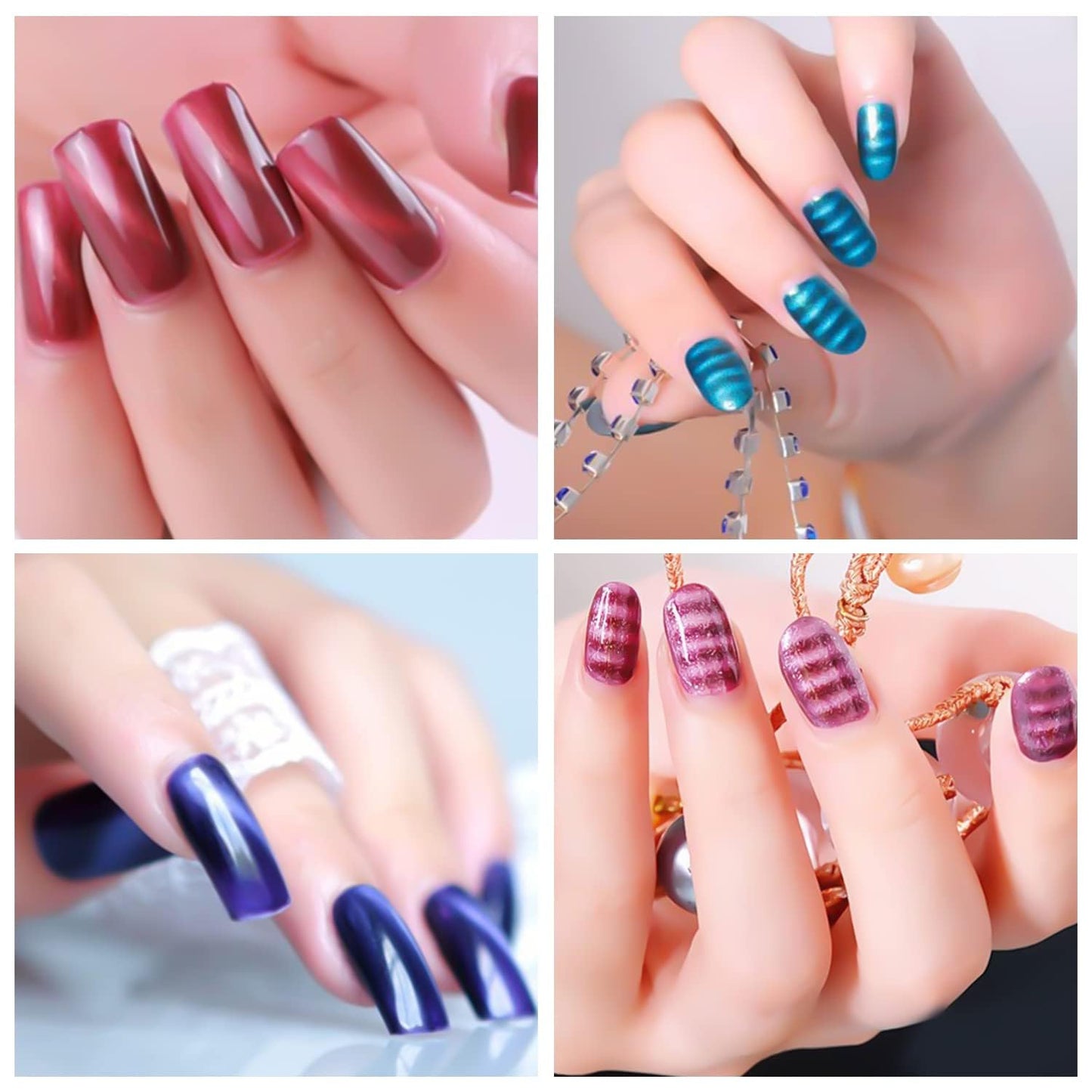 GV61 THR3E STROKES 15Pcs Nail Magnet Set Cat Eye Gel Nail Polish Magnet Wand Magnetic Nail Polish Cat Eye Magnet for Nails Cat Eye Magnets Sticks Nail Design Tools Nail Art Accessories