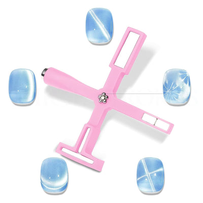 GV4 THR3E STROKES 5 in 1 Magnet for Cat Eye Gel Nail Polish, Multifunctional Magnetic Nail Tool, Upgraded Cross Cat Eye Magnet for Nail Designs 3D Cateye Nail Gel Strong Nail Art Magnet Home Salon Color may Vary