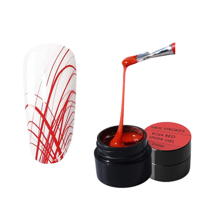 GV106 THR3E STROKES Red Spider Gel Polish Kit Nail Spider Gel Paint For Nail Art Polish Thin Brush Spider Nail Gel Art Paint For Nails Uv Led Nail Polish Drawing Painting Black White Gel Nail Polish Kit (UV REQUIRE) (RED)