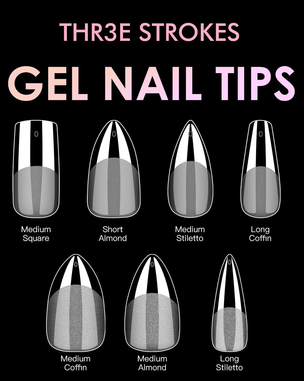 GV31 THR3E STROKES Soft Gel Nail Tips, Full Cover Clear Soft Nail Tips for Artificial False Nails Extension Nail Salons DIY Nail Art with Box, 550PCS (MEDIUM STILLETO N20)