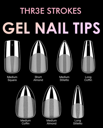 GV31 THR3E STROKES Soft Gel Nail Tips, Full Cover Clear Soft Nail Tips for Artificial False Nails Extension Nail Salons DIY Nail Art with Box, 550PCS (MEDIUM STILLETO N20)