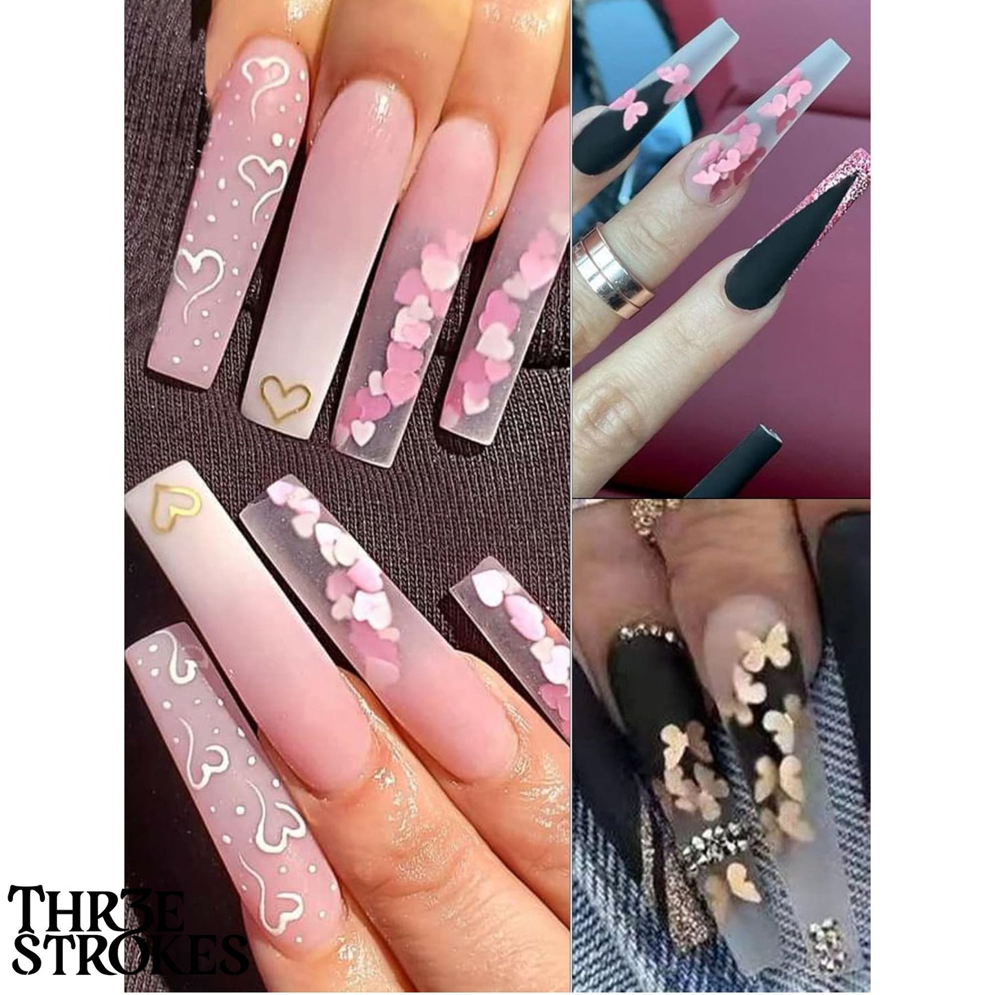 GV167 THR3E STROKES 12 Grids Holographic Nail Glitter, Wsimily Butterfly Flower Heart Rabbit Pink Gold Nail Art Sequins Glitter for Acrylic Nails Design Paillettes Shining Flake Glitter Valentine's Day Nail Decoration (D41)