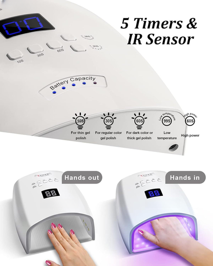 GV1137 Cordless Rechargeable UV LED Nail Lamp S10, Dual Light Source 365+405nm Nail Dryer with 5 Timers, IR Sensor, Low Temperature & High Power Modes for Gel Polish, Manicure & Pedicure