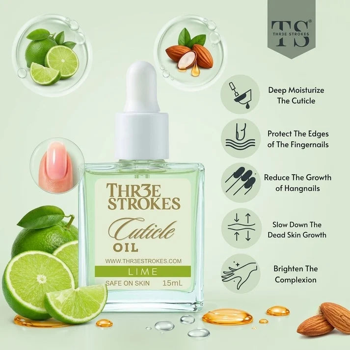 GV1158 THR3E STROKES Lime Revitalizing Cuticle Oil - Hydrating Oil For Repaired Cuticles Overnight - Remedy For Damaged Skin And Thin Nails - Paraben/Cruelty-Free Formula 15ML (LIME)