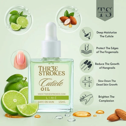 GV1158 THR3E STROKES Lime Revitalizing Cuticle Oil - Hydrating Oil For Repaired Cuticles Overnight - Remedy For Damaged Skin And Thin Nails - Paraben/Cruelty-Free Formula 15ML (LIME)