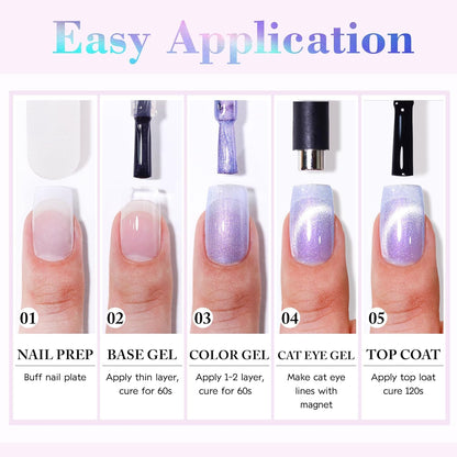 GV870 THR3E STROKES Cat Eye Gel Nail Polish Set for Pink Brown Glitter Holographic Cat Eye, Salon Gel Manicure and Nail Art DIY at Home, Bright Moonlight (AURORA)