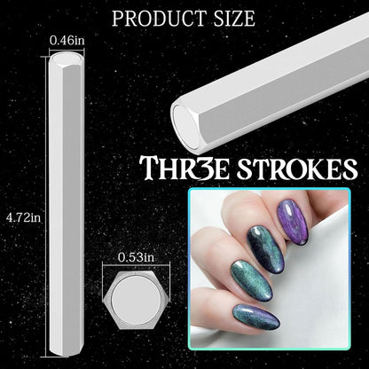 GV86 THR3E STROKES Cat Eye Magnet Tool,Professional Double-Ended Hexagon Strong Nail Magnet Stick for Cat Eye Gel Nail Polish,suitable for personal DIY, nail studio or nail salon(Silver)