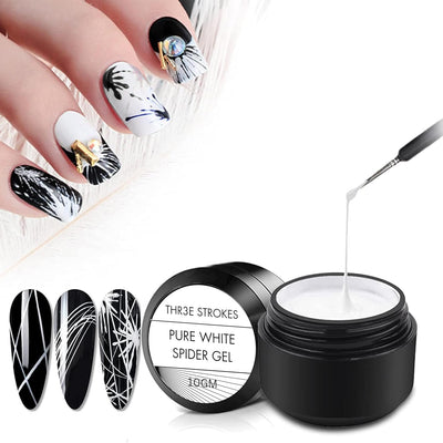 GV103 THR3E STROKES White Spider Gel Polish Kit Nail Spider Gel Paint For Nail Art Polish Thin Brush Spider Nail Gel Art Paint For Nails Uv Led Nail Polish Drawing Painting Black White Gel Nail Polish Kit (UV REQUIRE) (WHITE)