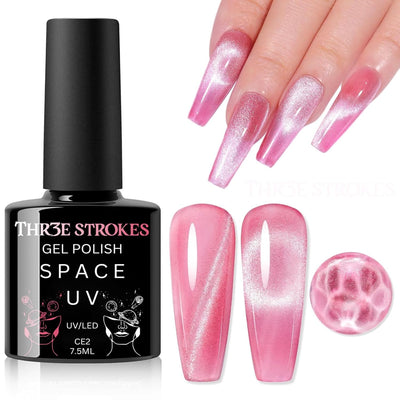 GV136 THR3E STROKES 9D Glitter Cat Eye Gel Magnetic Nail Polish Gel Art Manicure DIY at Home Soak Off UV Gel 7.5ML (CE2, 7.5ML)
