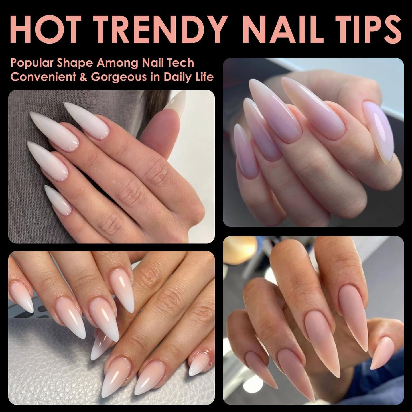 GV26 THR3E STROKES Soft Gel Nail Tips, Full Cover Clear Soft Nail Tips for Artificial False Nails Extension Nail Salons DIY Nail Art with Box, 550PCS (SHORT STILETTO N13)