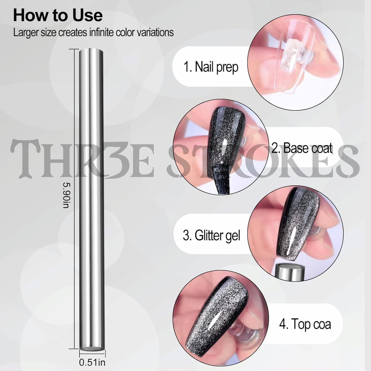 GV48 THR3E STROKES Cat Eye Magnet for Nails, 5.9inch Super Long Double-head Nail Polish Magnet Pens Magnet Stick 3D Magnetic Cat Eye Gel Polish Nail Art Tool, for Home DIY, Salon, Studio