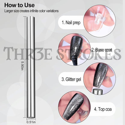 GV48 THR3E STROKES Cat Eye Magnet for Nails, 5.9inch Super Long Double-head Nail Polish Magnet Pens Magnet Stick 3D Magnetic Cat Eye Gel Polish Nail Art Tool, for Home DIY, Salon, Studio